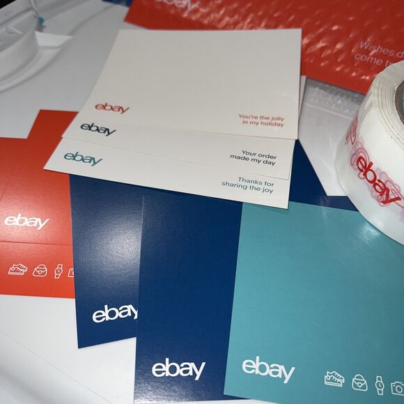 25 eBay Branded Shipping Supplies STARTER KIT Red Tape Postcard Bag - Picture 5 of 11